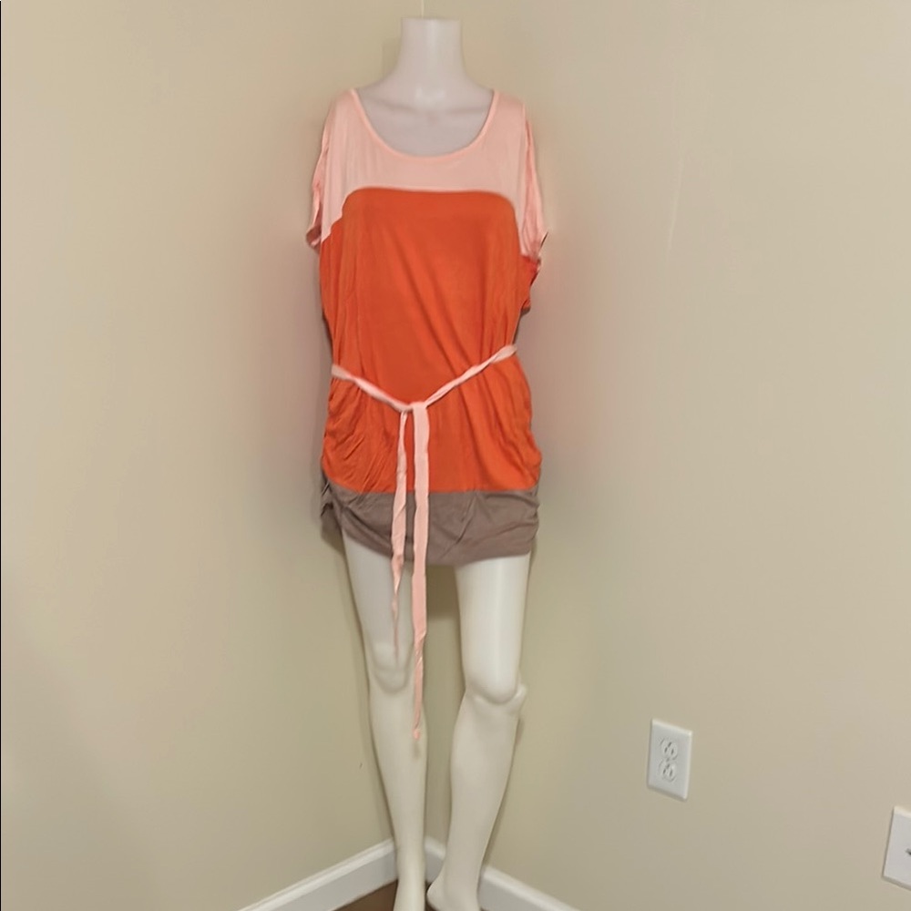 Planet Motherhood Pink and Orange Tie Front Tunic